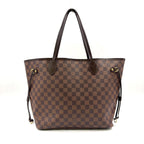 Louis Vuitton Neverfull MM Damier Ebene Leather Brown Tote Bag Gold