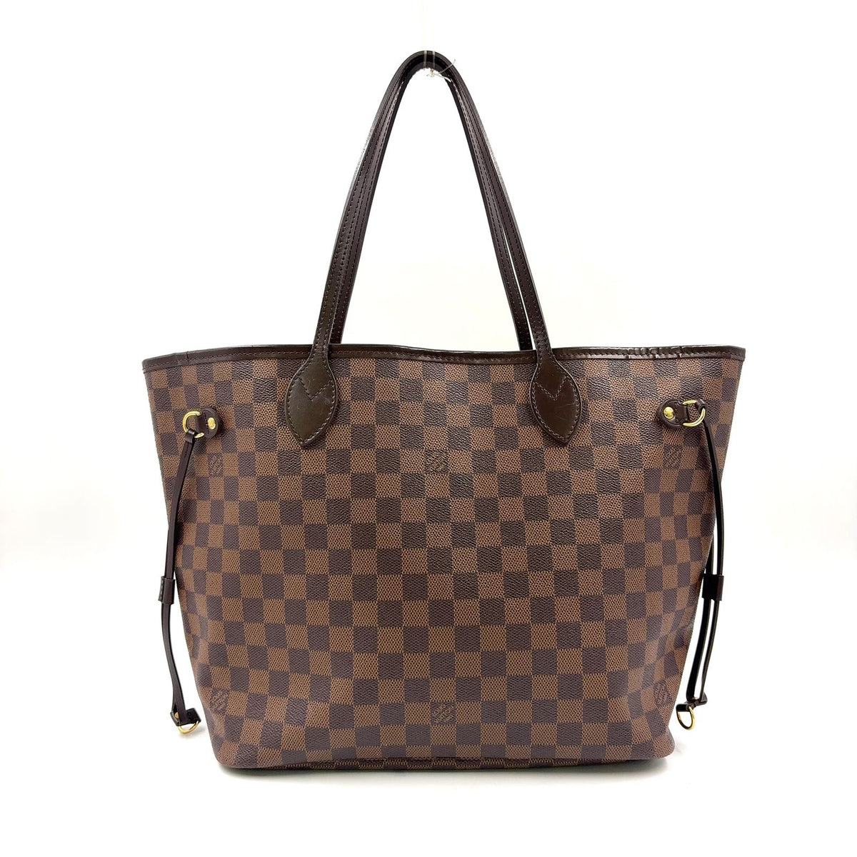 Louis Vuitton Neverfull MM Damier Ebene Leather Brown Tote Bag Gold
