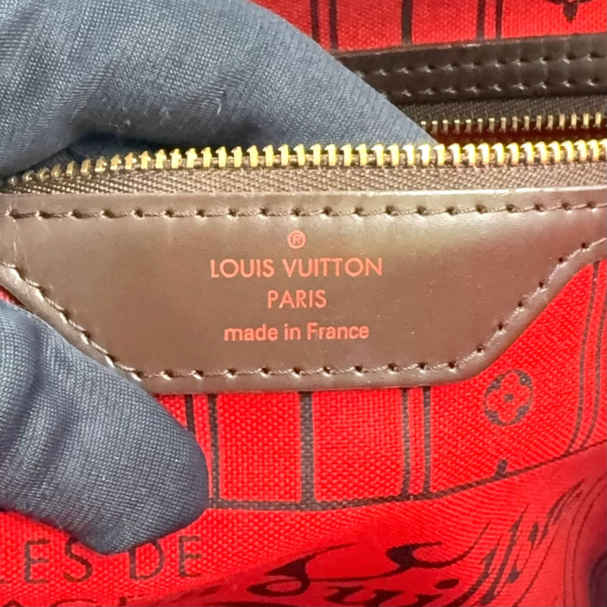 Louis Vuitton Neverfull MM Damier Ebene Leather Brown Tote Bag Gold — view 4