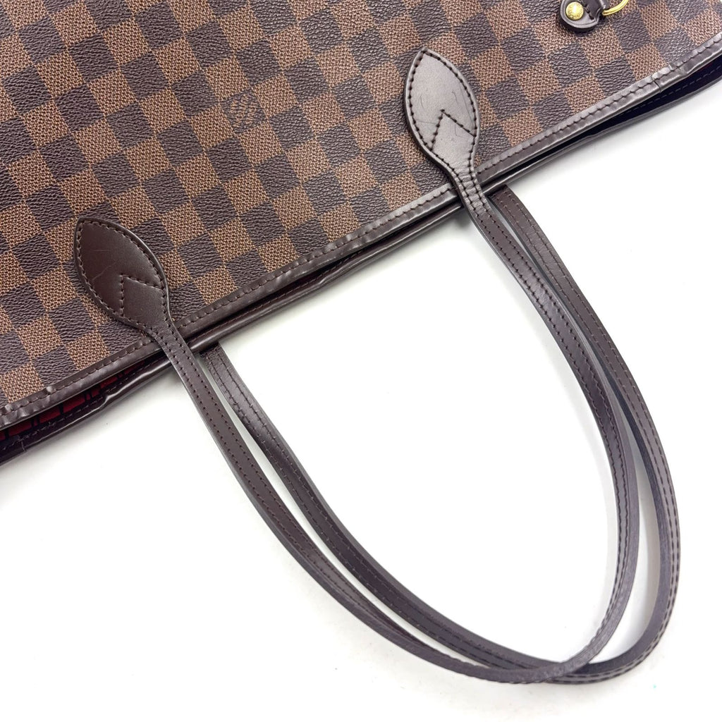 Louis Vuitton Neverfull MM Damier Ebene Leather Brown Tote Bag Gold — view 6