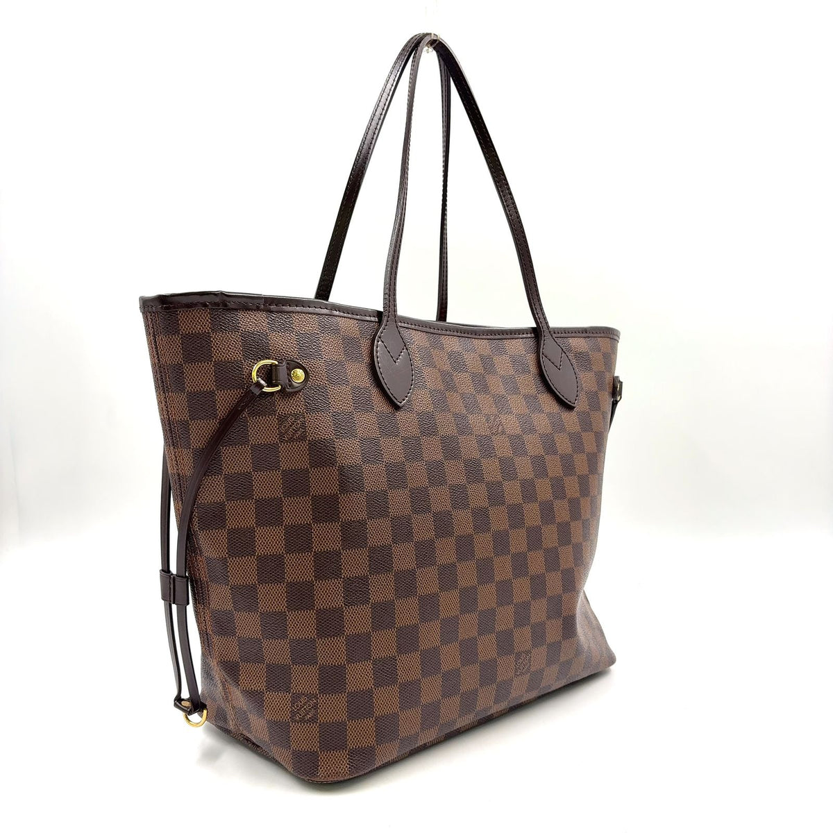 Louis Vuitton Neverfull MM Damier Ebene Leather Brown Tote Bag Gold — view 2