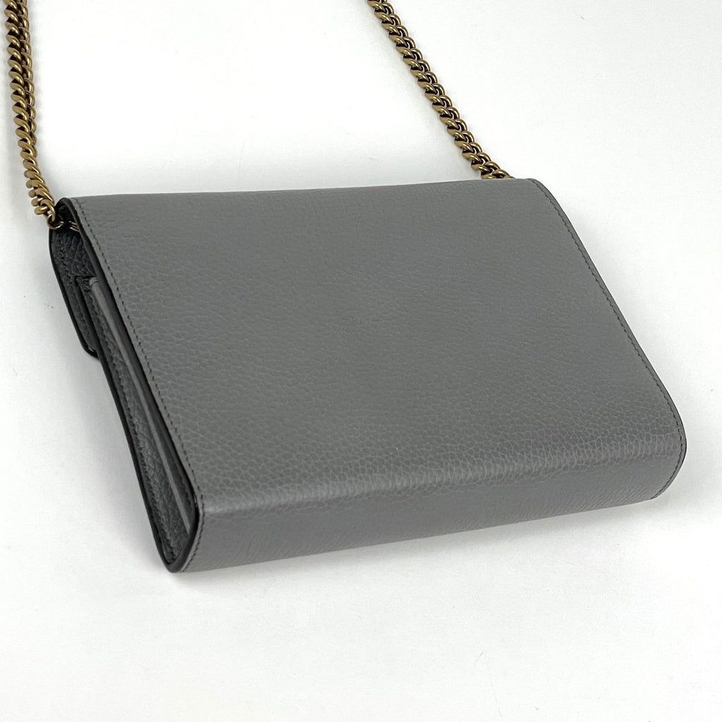 Gucci Shoulder Bag GG Marmont Chain Wallet Double G Leather Gray — view 2