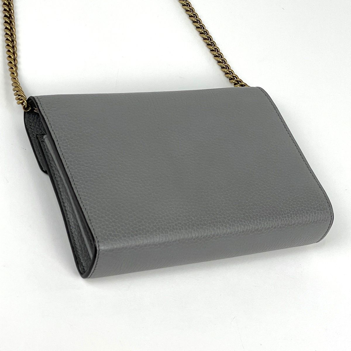 Gucci Shoulder Bag GG Marmont Chain Wallet Double G Leather Gray — view 2