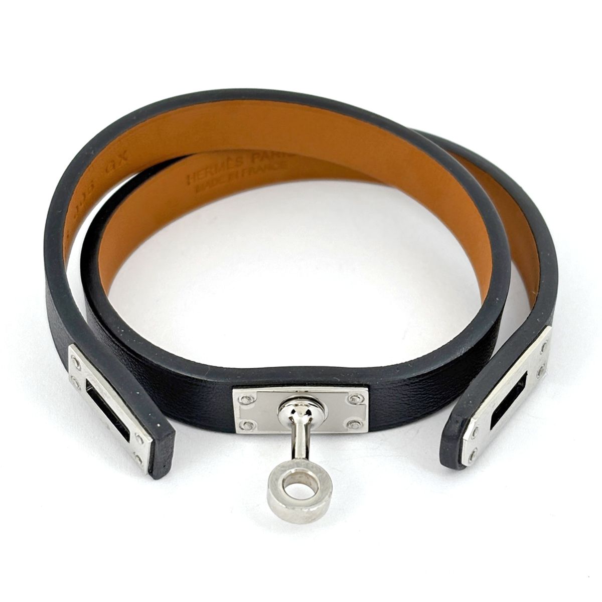 Hermes Kelly Double Tour Bracelet Metal Leather Black — view 2