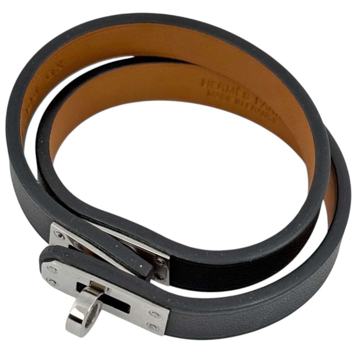 Hermes Kelly Double Tour Bracelet Metal Leather Black