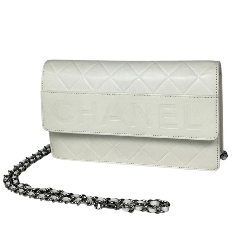 Chanel Shoulder Bag Chain Wallet Leather White
