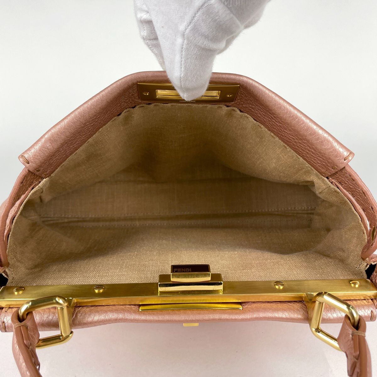 Fendi Handbag Peekaboo Selleria Leather Salmon Pink — view 8