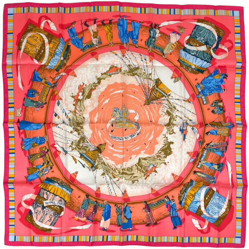 Hermes Carre 90 Prieres AU Vent Scarf Prayer in the Wind Silk Pink Multicolor