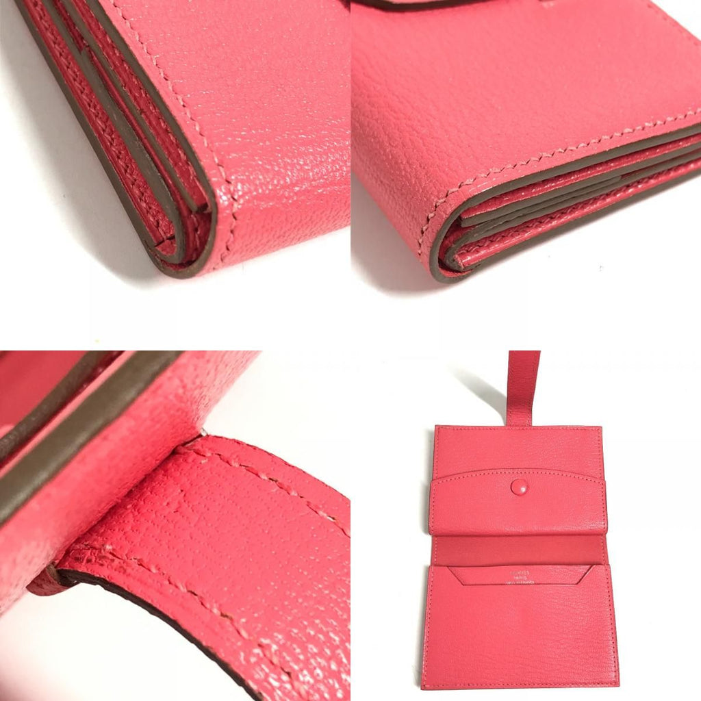 Hermes Coin Purse Bearn Compact Chevre Rose Azalea Pink — view 7