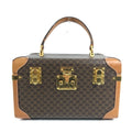Celine Handbag Macadam Logo Makeup Box Vanity Bag Vintage Leather Brown