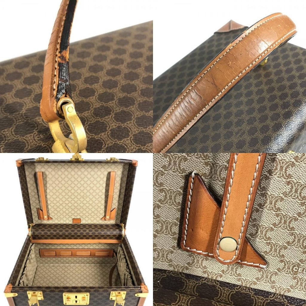 Celine Handbag Macadam Logo Makeup Box Vanity Bag Vintage Leather Brown — view 8