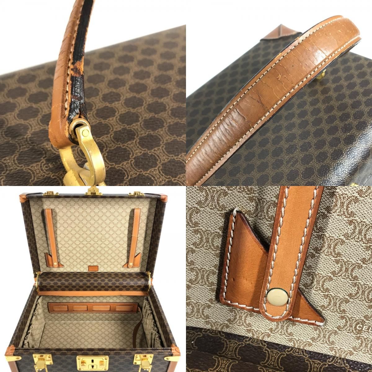 Celine Handbag Macadam Logo Makeup Box Vanity Bag Vintage Leather Brown — view 8