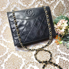 Chanel Vintage Quilted CC Logo Bag Black