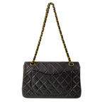 Chanel Shoulder Bag Double Flap Quilted Black Gold Chain Lambskin — view 3