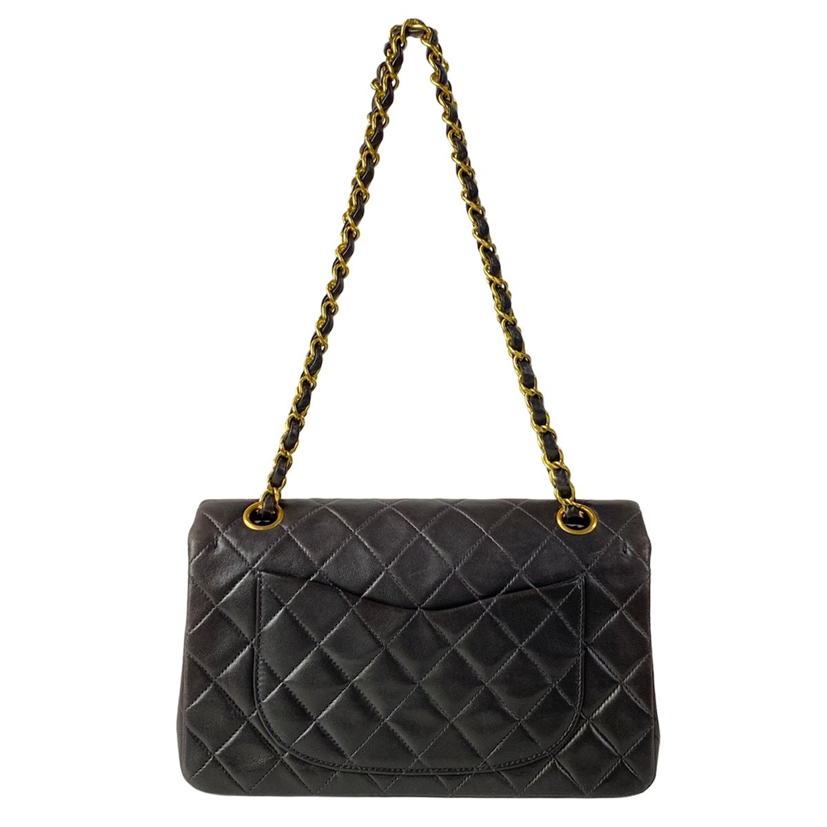 Chanel Shoulder Bag Double Flap Quilted Black Gold Chain Lambskin — view 3