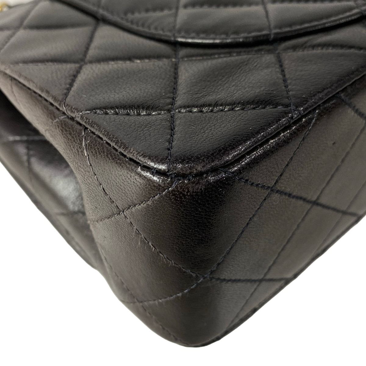 Chanel Shoulder Bag Double Flap Quilted Black Gold Chain Lambskin — view 8