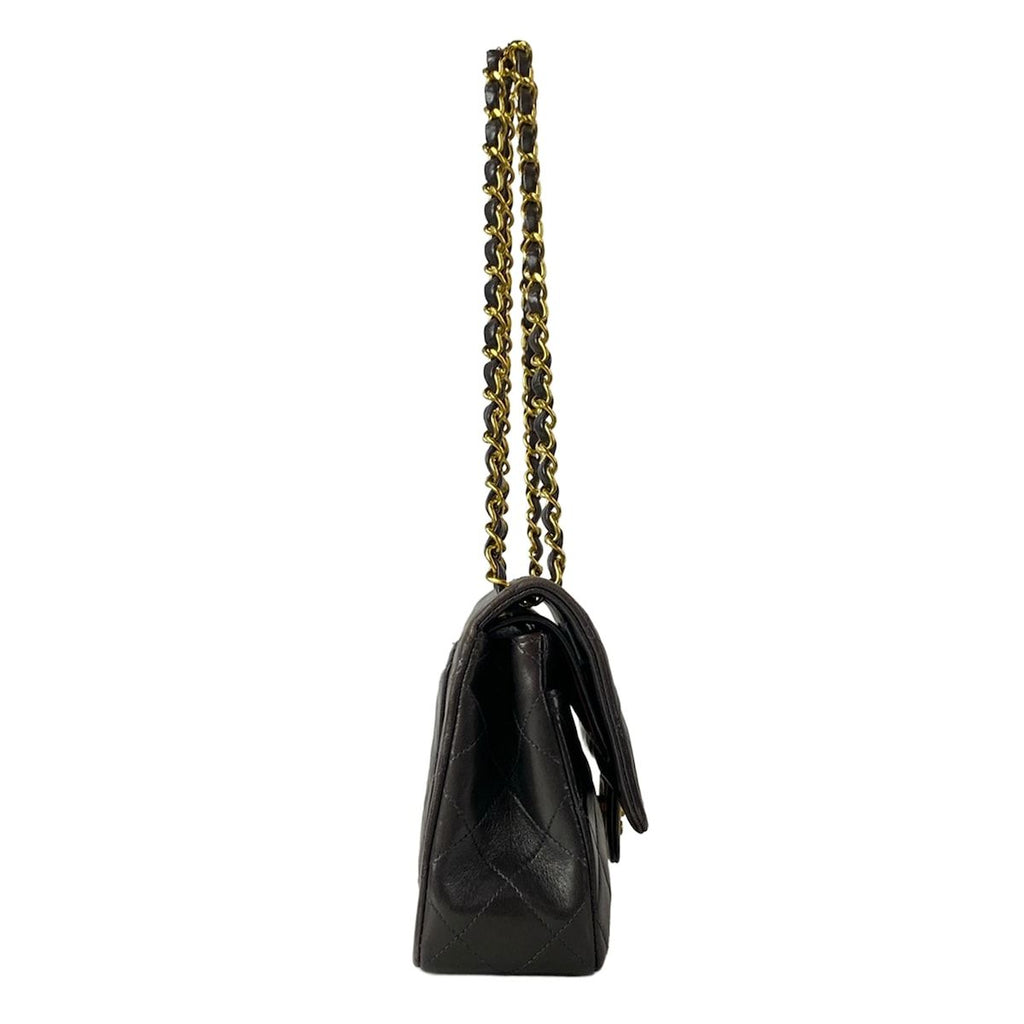 Chanel Shoulder Bag Double Flap Quilted Black Gold Chain Lambskin — view 2