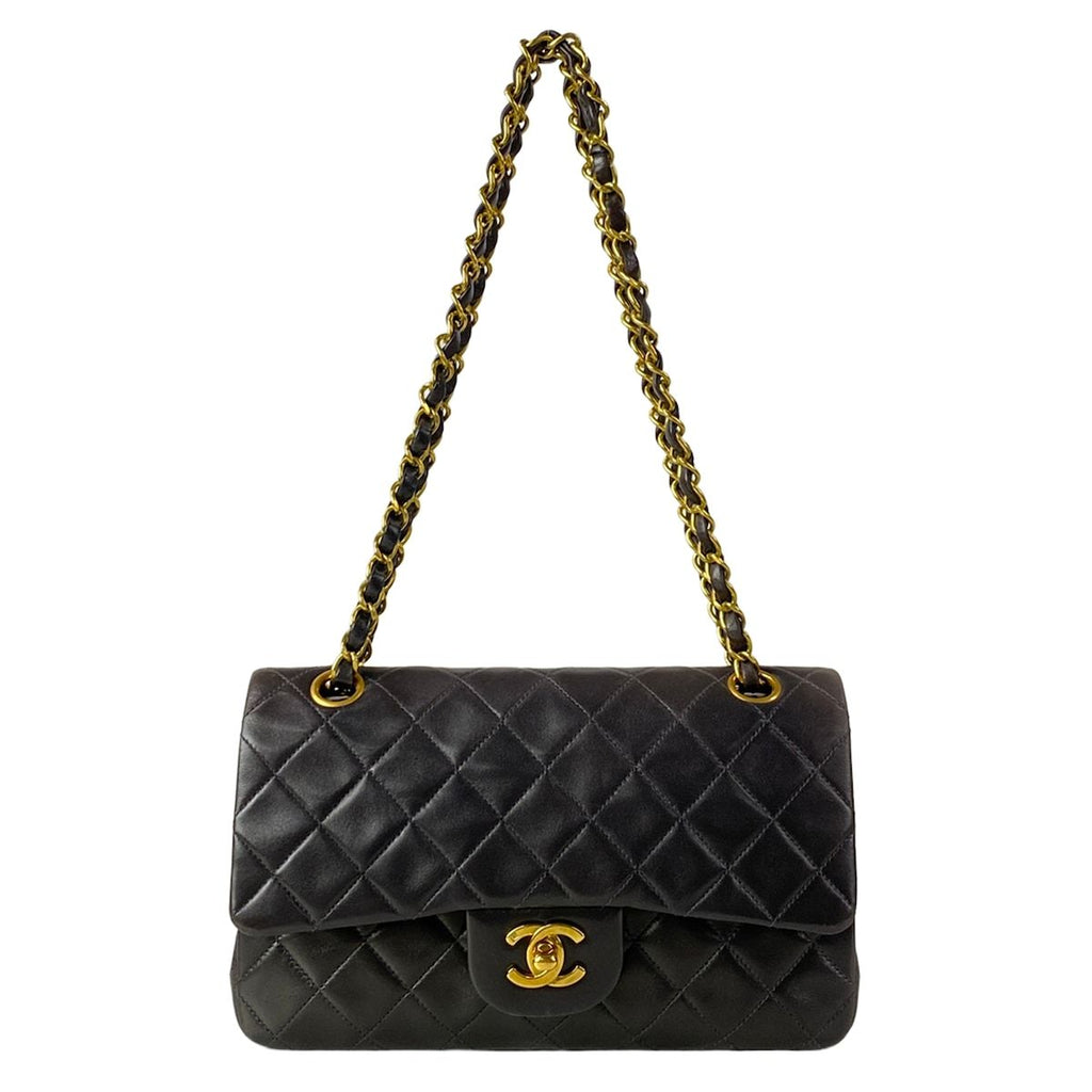 Chanel Shoulder Bag Double Flap Quilted Black Gold Chain Lambskin