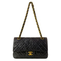 Chanel Shoulder Bag Double Flap Quilted Black Gold Chain Lambskin