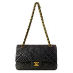 Chanel Shoulder Bag Double Flap Quilted Black Gold Chain Lambskin