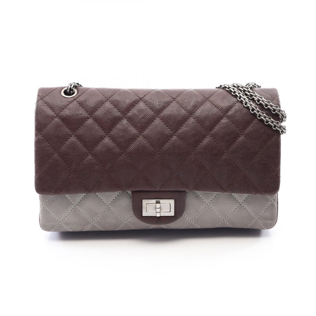 Chanel Shoulder Bag 2.55 Quilted Maxi Double Flap Bordeaux Gray Caviar Leather