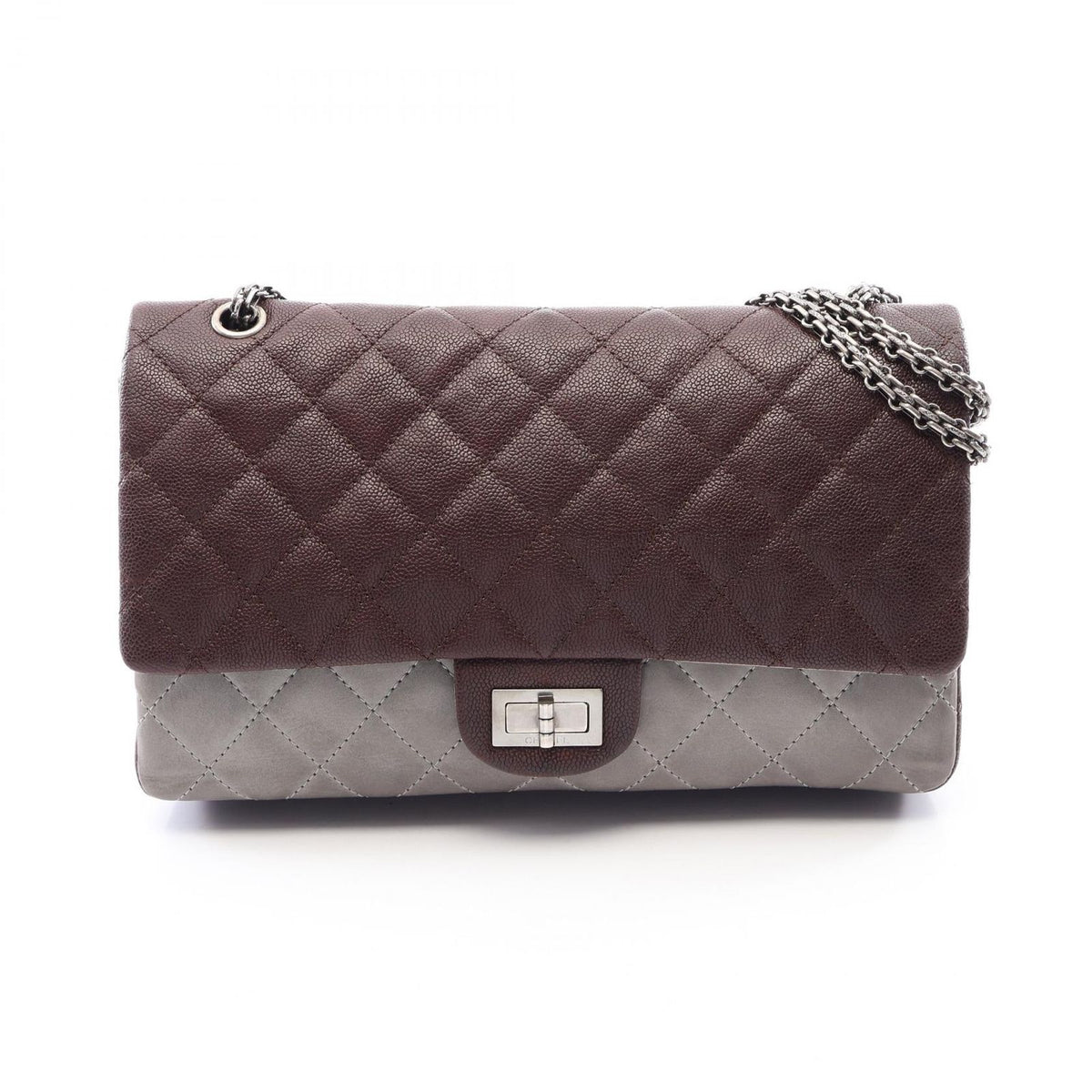Chanel Shoulder Bag 2.55 Quilted Maxi Double Flap Bordeaux Gray Caviar Leather