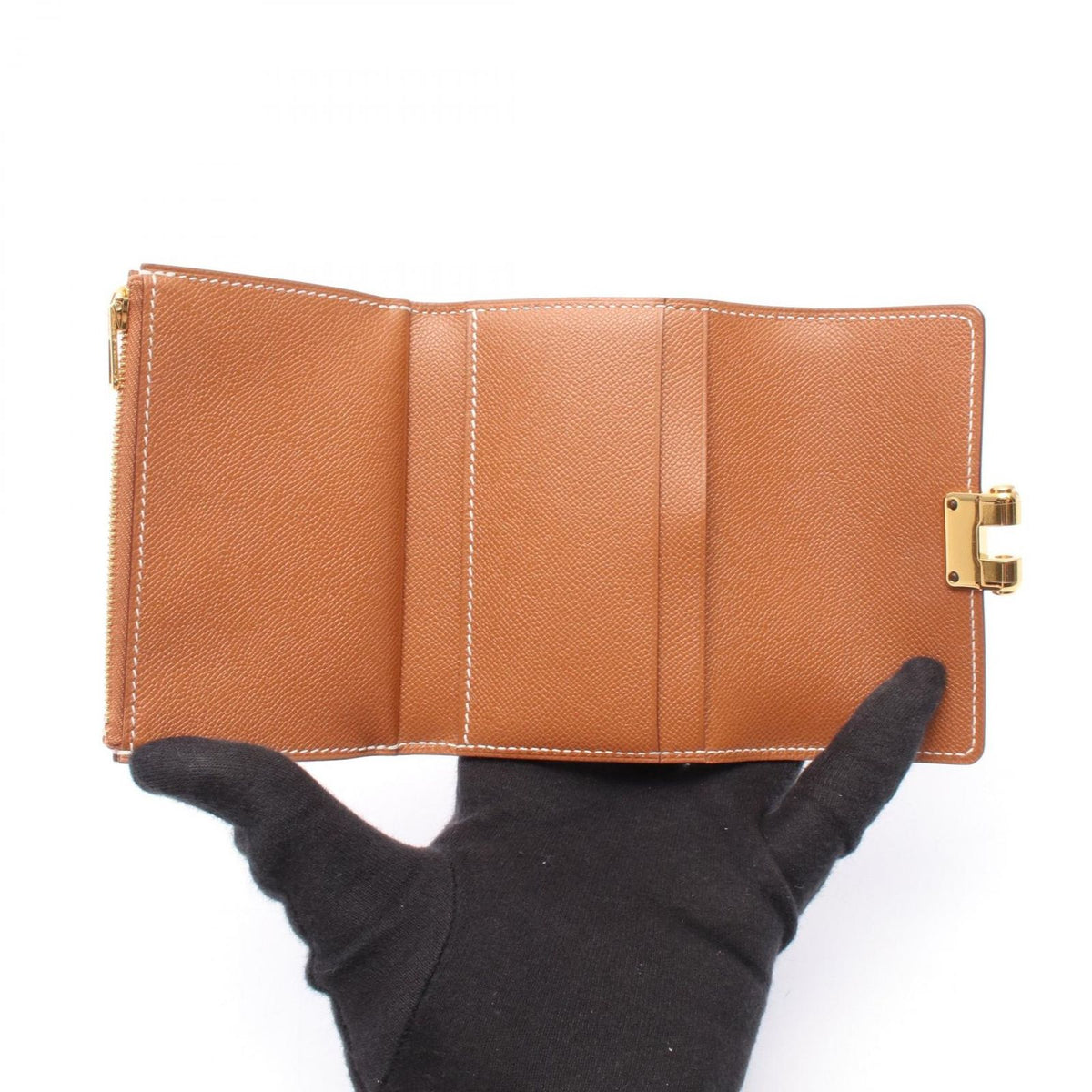 Hermes Trifold Wallet Charniere Compact Gold — view 3