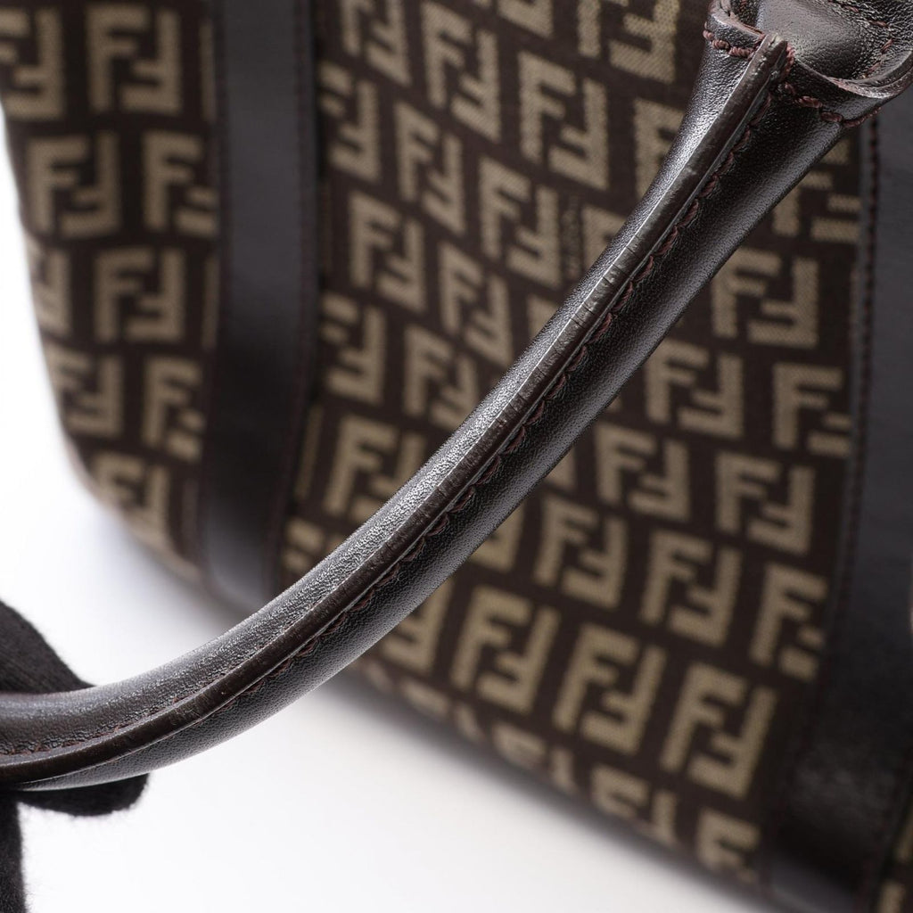 Fendi Handbag Zucchino Beige Brown Canvas Leather — view 8