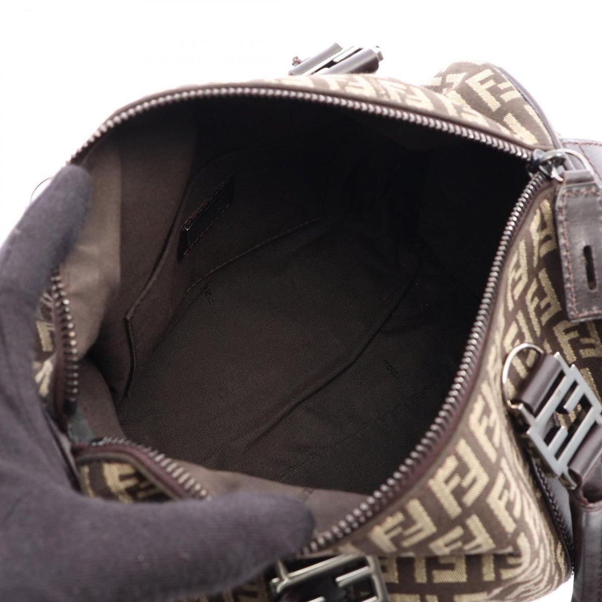Fendi Handbag Zucchino Beige Brown Canvas Leather — view 3