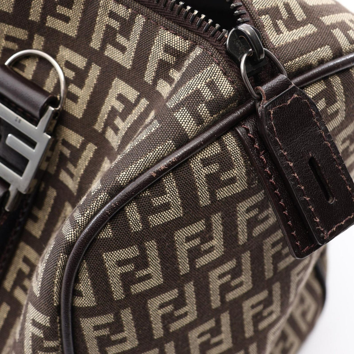 Fendi Handbag Zucchino Beige Brown Canvas Leather — view 5