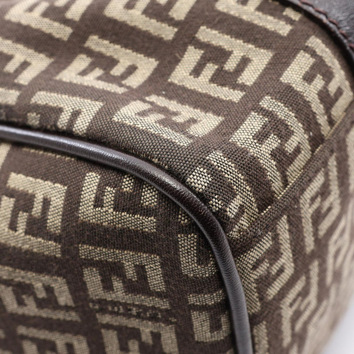 Fendi Handbag Zucchino Beige Brown Canvas Leather — view 6