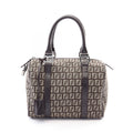 Fendi Handbag Zucchino Beige Brown Canvas Leather