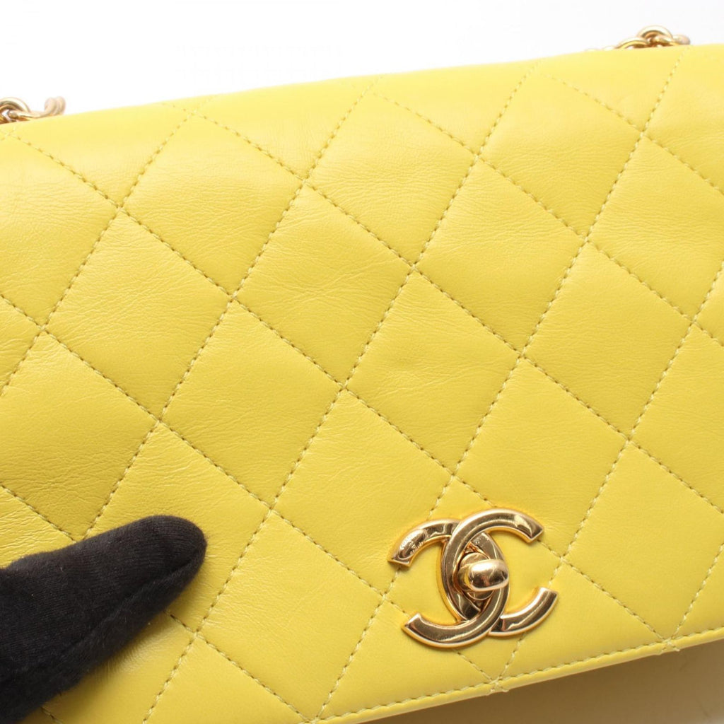 Chanel Shoulder Bag Quilted Full Flap Small Yellow Lambskin Chain — view 6