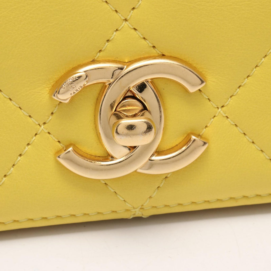 Chanel Shoulder Bag Quilted Full Flap Small Yellow Lambskin Chain — view 7