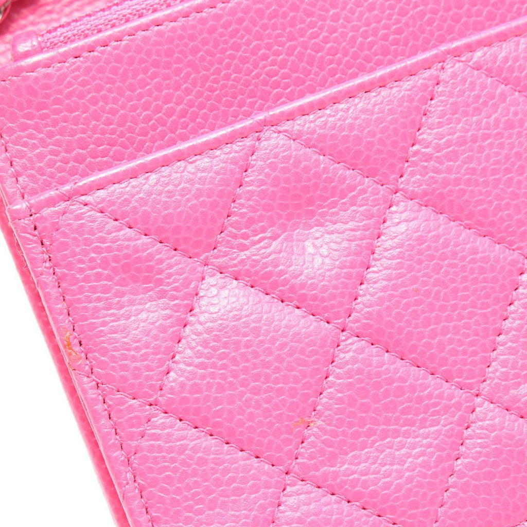 Chanel Shoulder Bag Quilted Pink Caviar Leather Chain Wallet — view 7