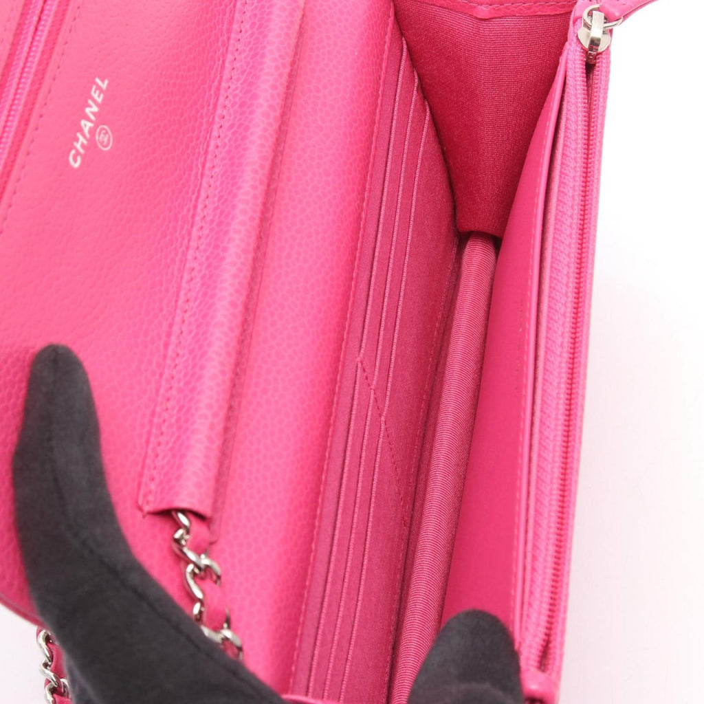Chanel Shoulder Bag Quilted Pink Caviar Leather Chain Wallet — view 3