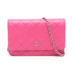 Chanel Shoulder Bag Quilted Pink Caviar Leather Chain Wallet