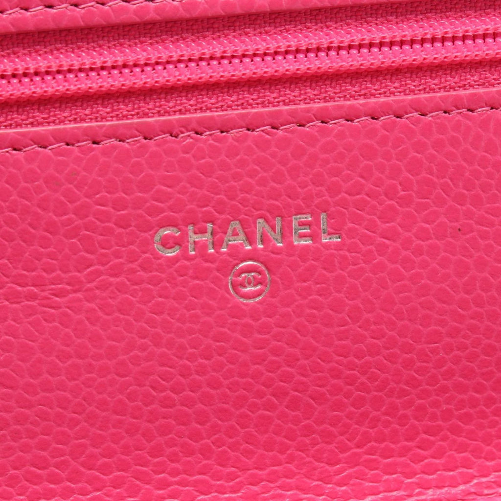 Chanel Shoulder Bag Quilted Pink Caviar Leather Chain Wallet — view 4