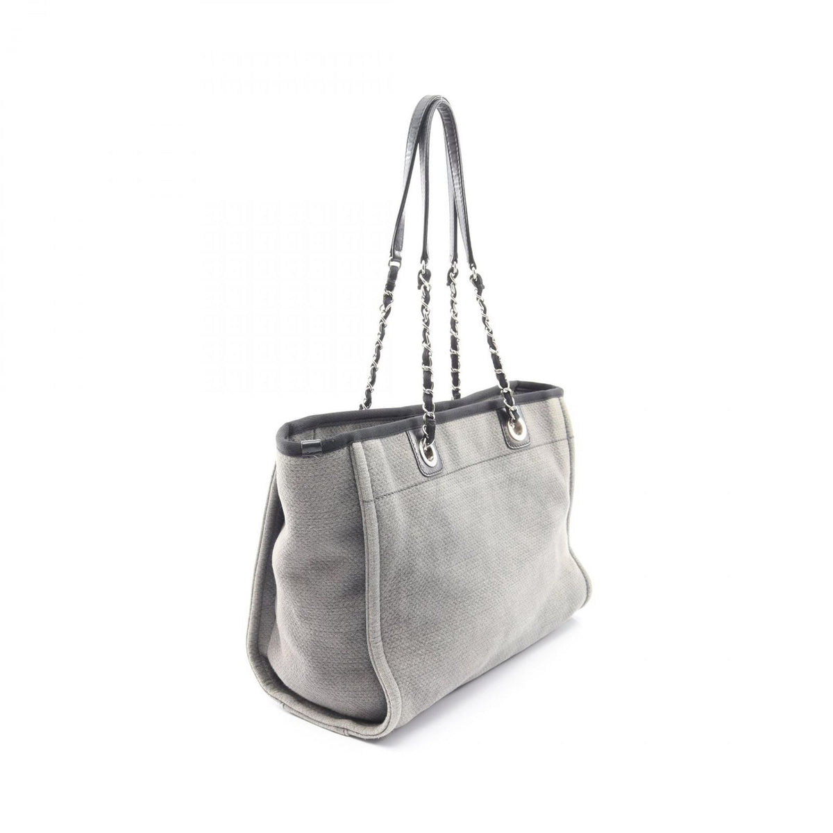 Chanel Tote Bag Deauville Gray White Black Canvas 2-Way Chain MM — view 2
