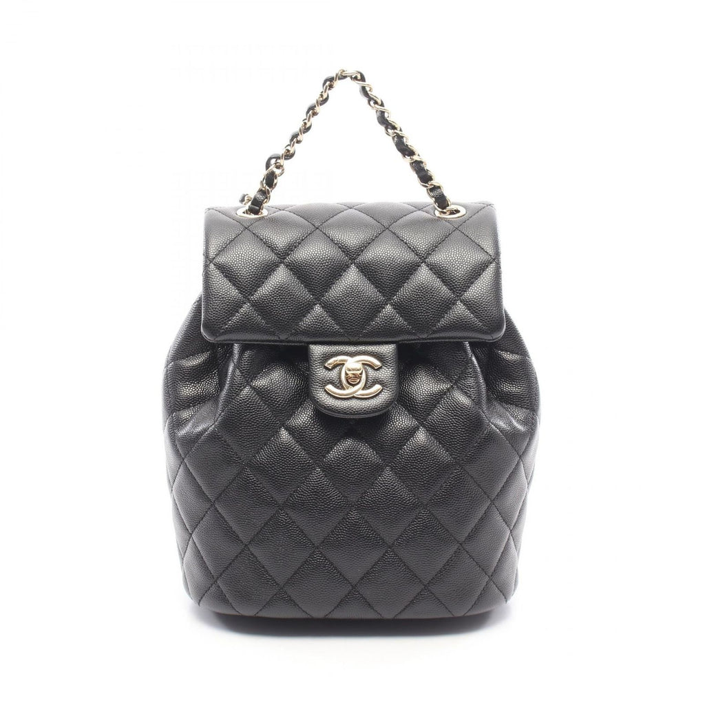 Chanel Backpack Quilted Black Caviar Leather Chain