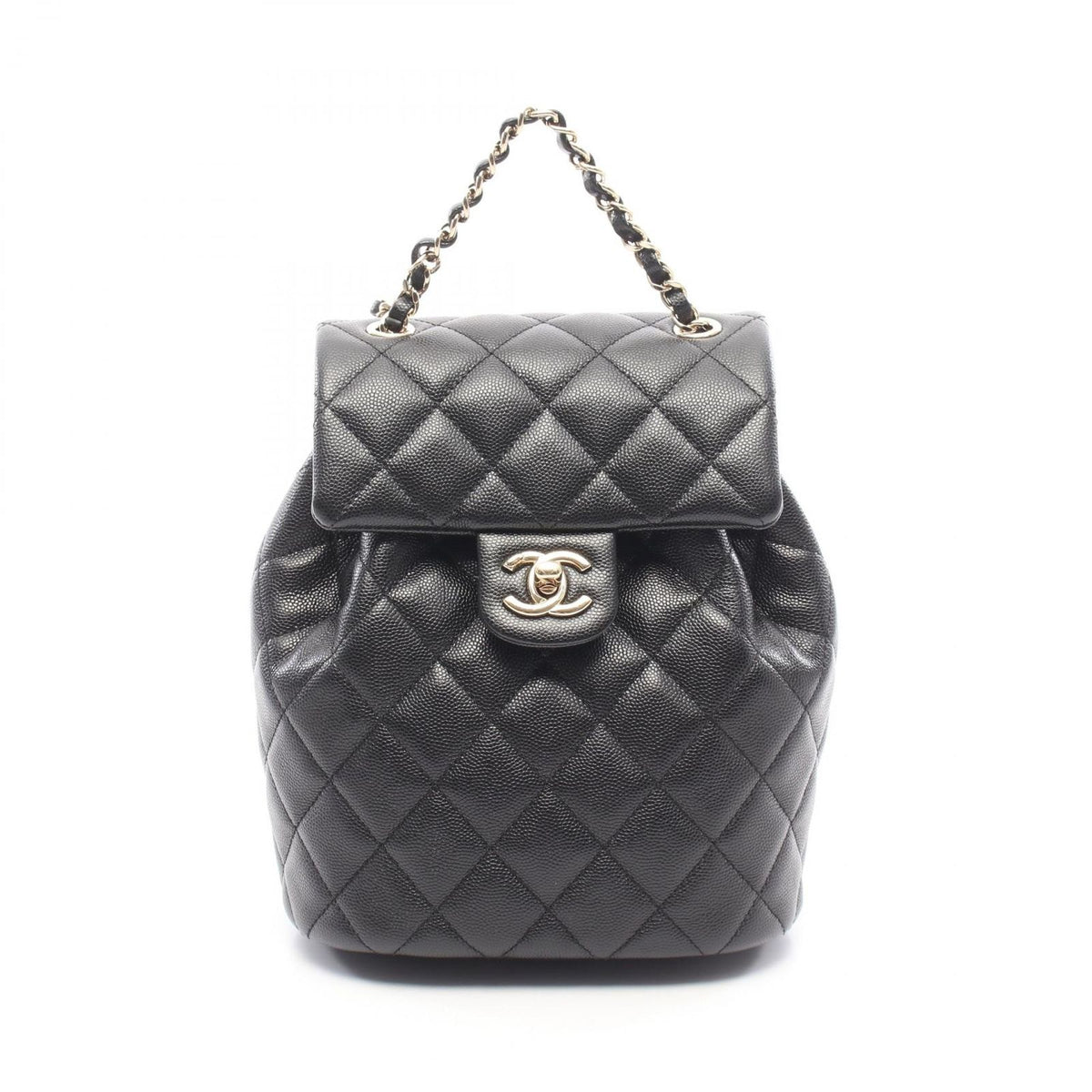 Chanel Backpack Quilted Black Caviar Leather Chain