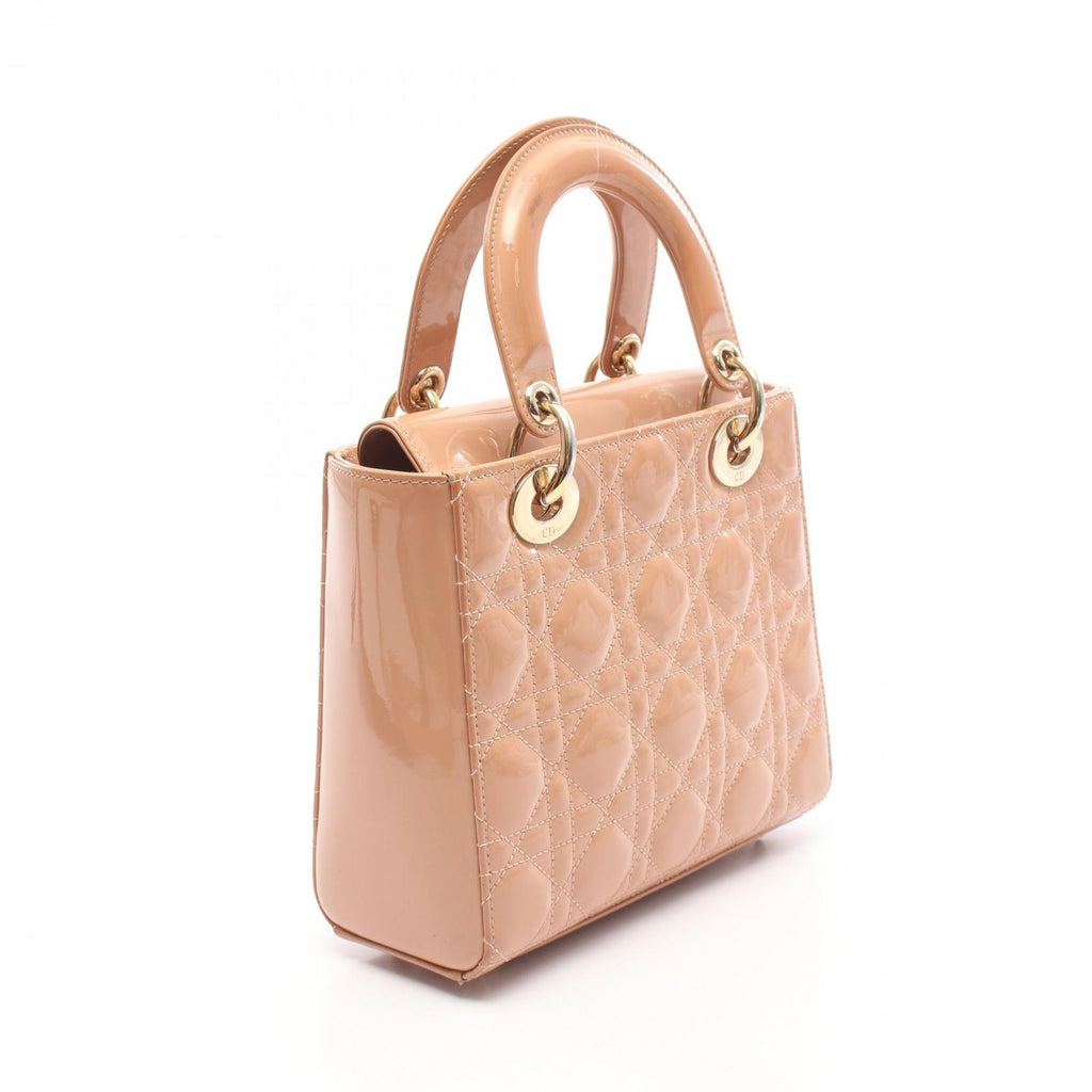 Dior Handbag Lady Dior Small 2-Way Pink Beige Patent Leather Tote — view 2