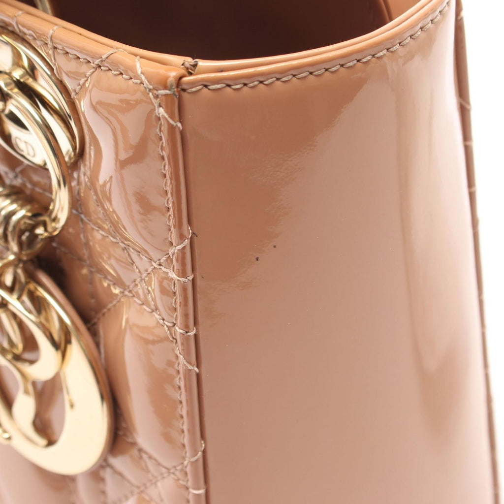 Dior Handbag Lady Dior Small 2-Way Pink Beige Patent Leather Tote — view 7