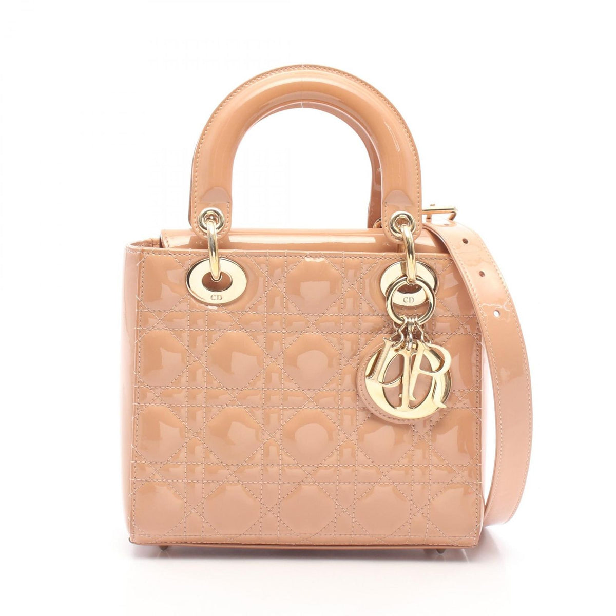 Dior Handbag Lady Dior Small 2-Way Pink Beige Patent Leather Tote
