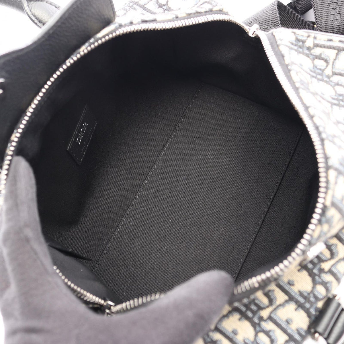 Dior Handbag Lango Oblique 2-Way Ivory Navy Black Canvas Leather 26 — view 3