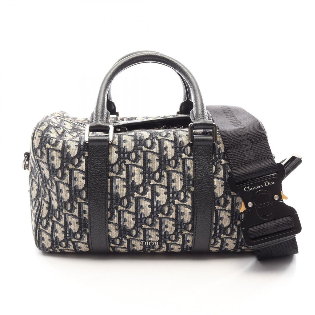 Dior Handbag Lango Oblique 2-Way Ivory Navy Black Canvas Leather 26