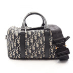 Dior Handbag Lango Oblique 2-Way Ivory Navy Black Canvas Leather 26