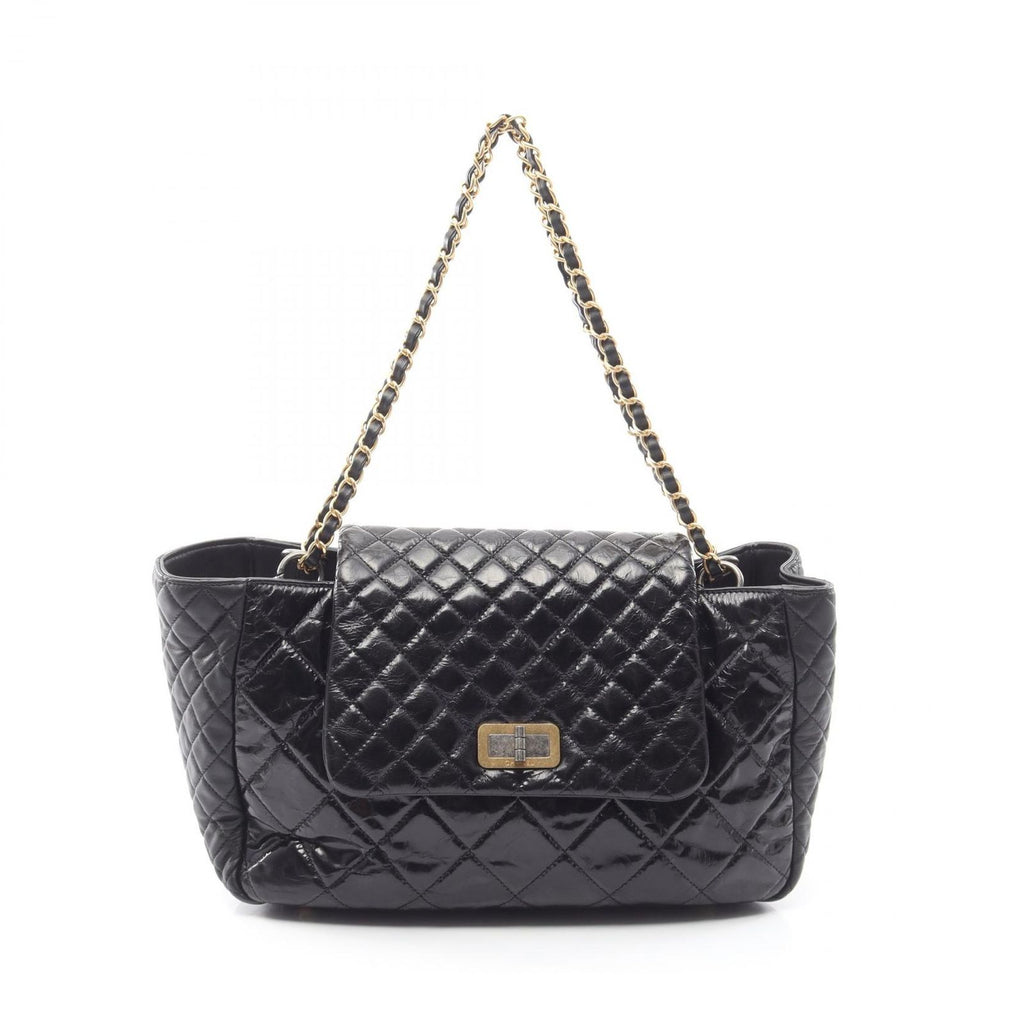 Chanel Shoulder Bag 2.55 Quilted Black Calfskin Lambskin Chain Tote