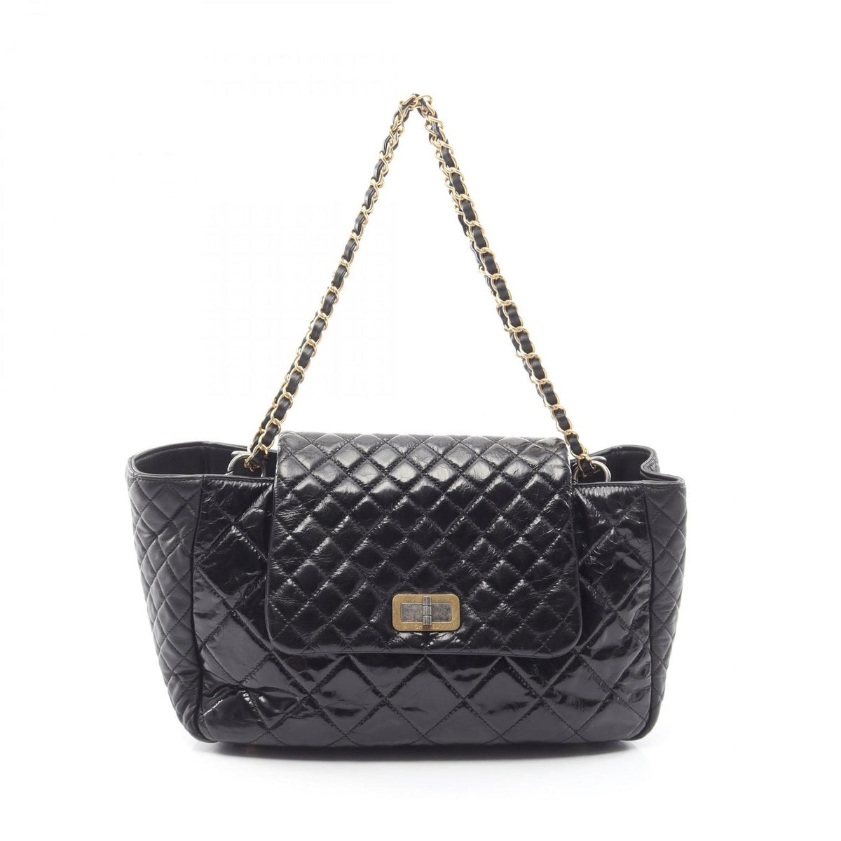 Chanel Shoulder Bag 2.55 Quilted Black Calfskin Lambskin Chain Tote