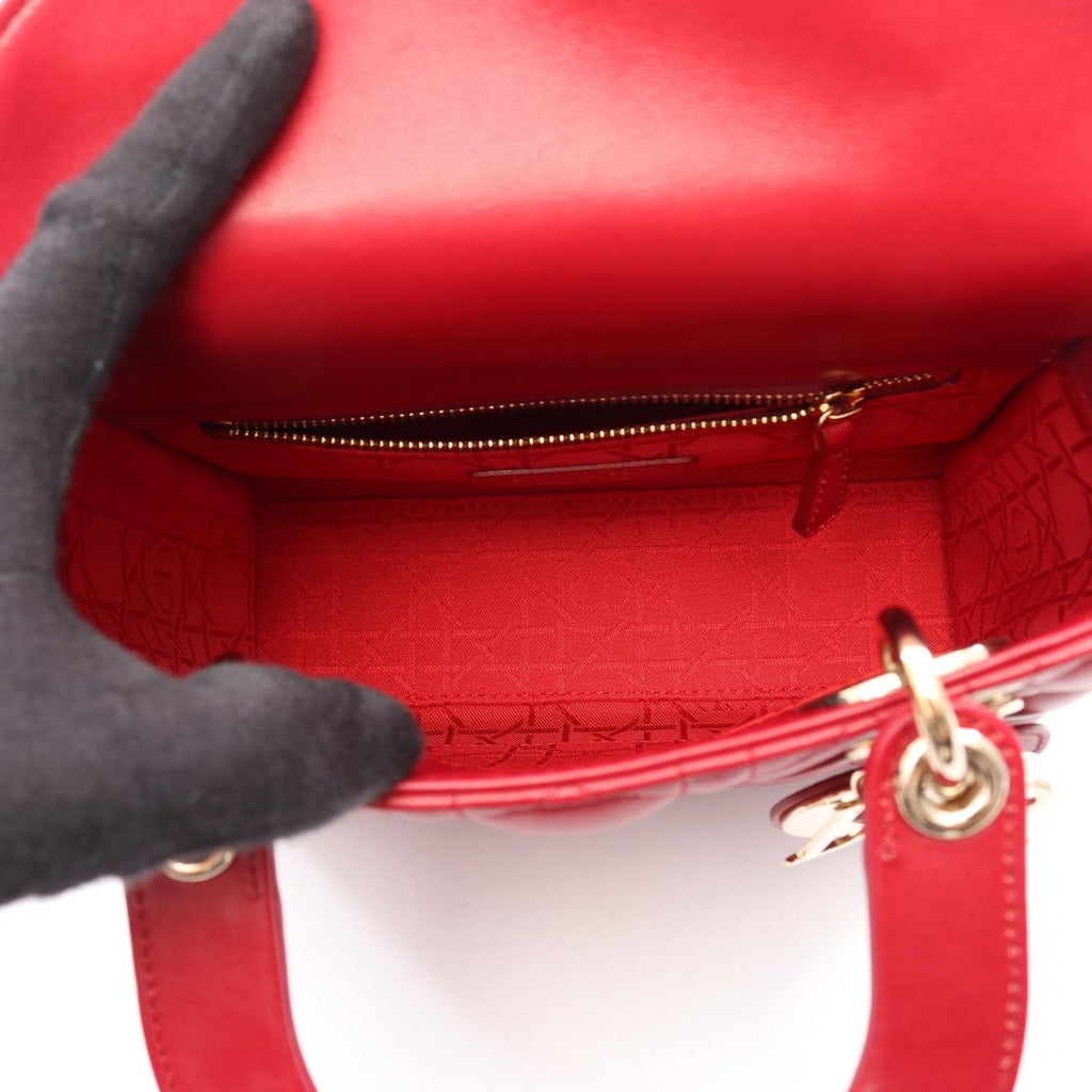 Dior Handbag Lady Dior MY Lady Dior Small Cannage 2-Way Red Leather Tote — view 3